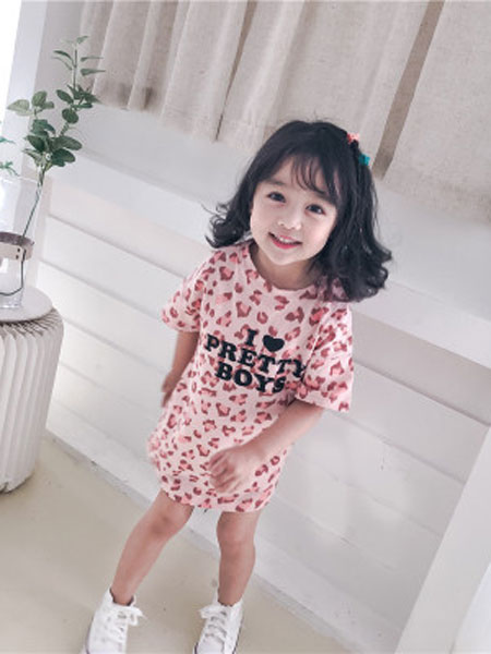 童装品牌2019春夏豹纹T恤女宝宝棉质连衣裙