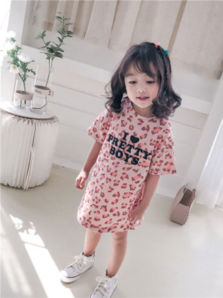 童装品牌2019春夏豹纹T恤女宝宝棉质连衣裙
