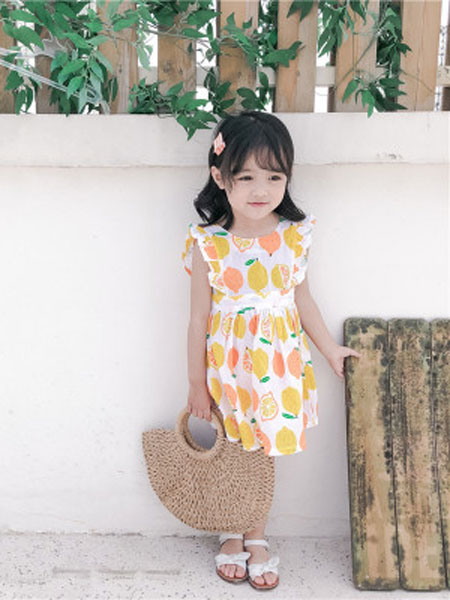 童装品牌2019春夏新款韩版纯棉荷叶边印花柠檬裙子