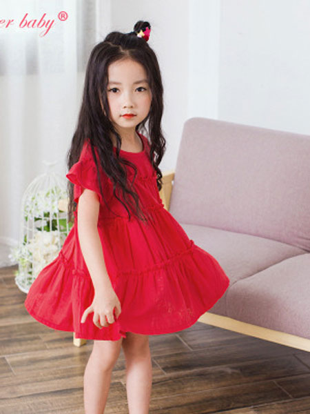 韩芽儿童装品牌2019春夏中小童红色公主裙