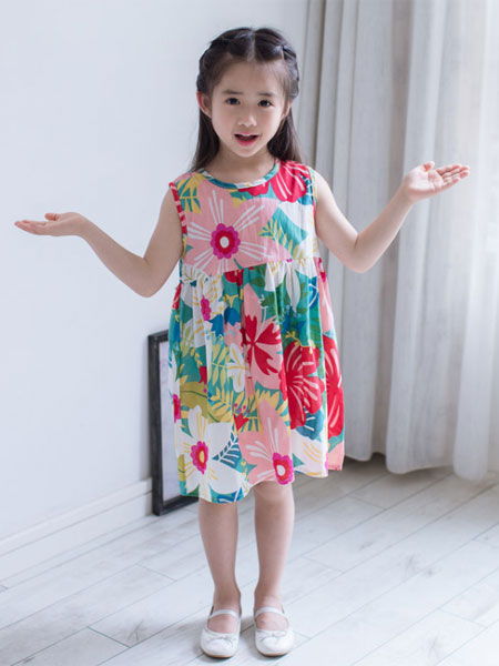 童装品牌2019春夏韩版儿童印花连衣裙薄款女童纯棉无袖背心裙