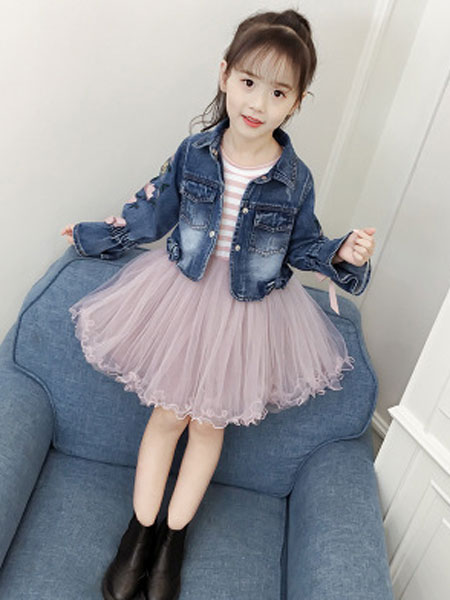 童装品牌2019春夏条纹绣花纱裙韩版时尚套装潮流可爱