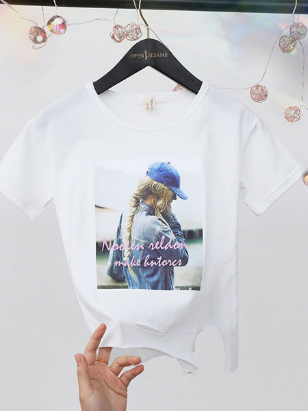 童装品牌2019春夏韩版头像印花T恤潮范女孩百搭打底衫