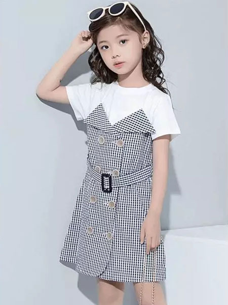 汤尼罗宾品牌2019春夏学院风韩版短袖公主裙女孩洋气假两件裙子