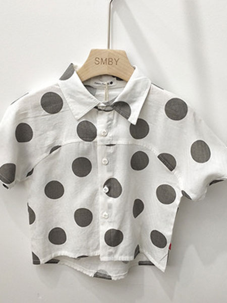 童装品牌2019春夏儿童衬衣纯棉圆点衬衫