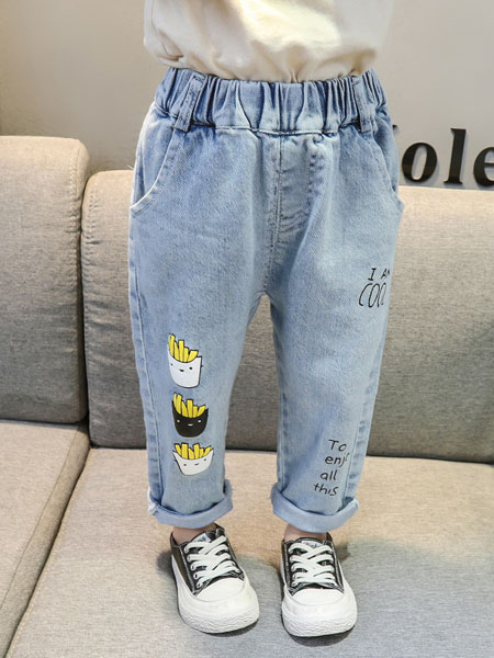 小噜猫童装品牌2019春夏竖条牛仔裤韩版男女童洋气裤子