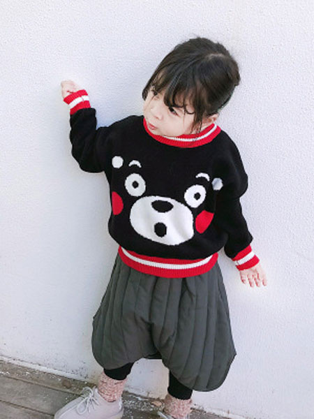 卡兰特童装品牌2019春夏小熊卡通粗线提花针织衫上衣
