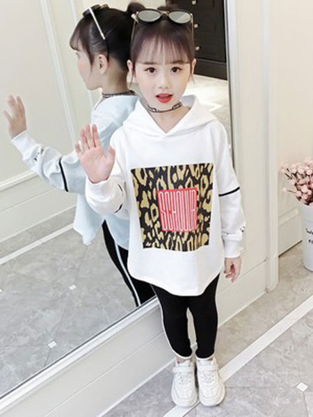 童装品牌2019春夏字母豹纹两件套卫衣