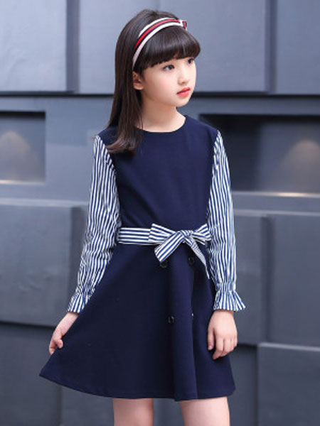 童装品牌2019春夏圆领洋气韩版儿童长袖裙子