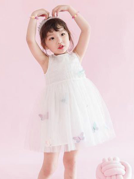 童装品牌2019春夏蝴蝶印花仙女网纱女童连衣裙