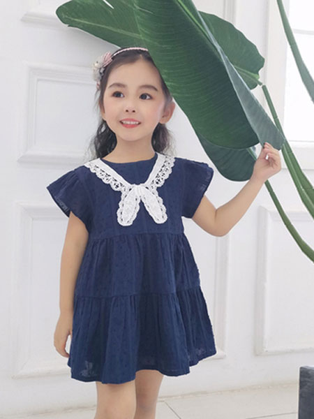 米果童装童装品牌2019春夏娃娃领洋气时尚公主裙