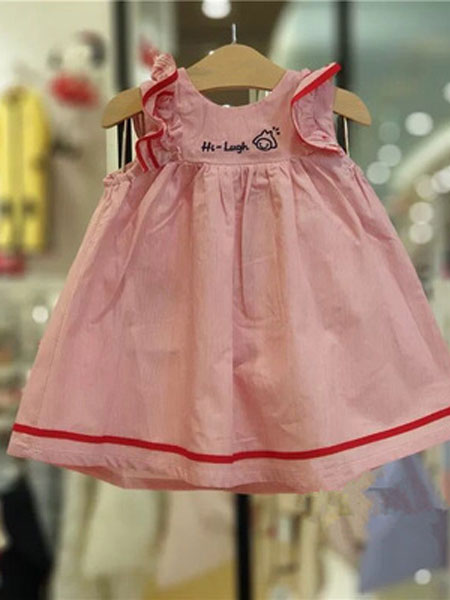 童装品牌2019春夏吊带公主裙荷叶袖红色女童连衣裙
