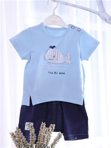 桔尔乐娃童装品牌2019春夏蓝色短袖套装