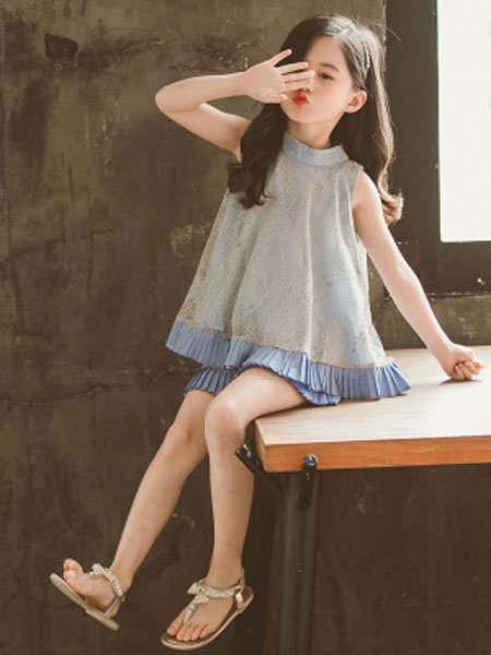 JUZITIGE/桔子虎童装品牌2019春夏蕾丝压褶套装
