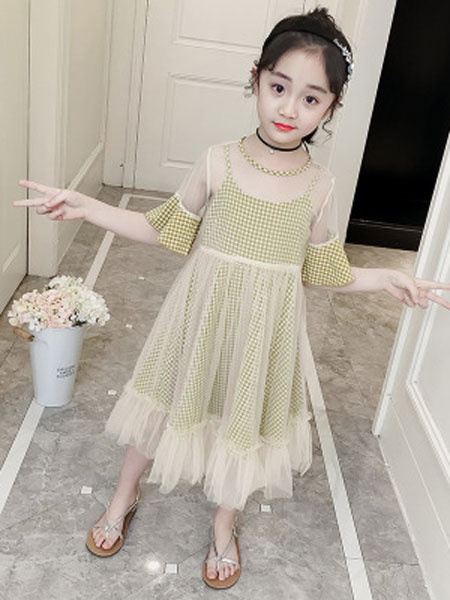 JUZITIGE/桔子虎童装品牌2019春夏洋气公主连衣裙背心两件套潮