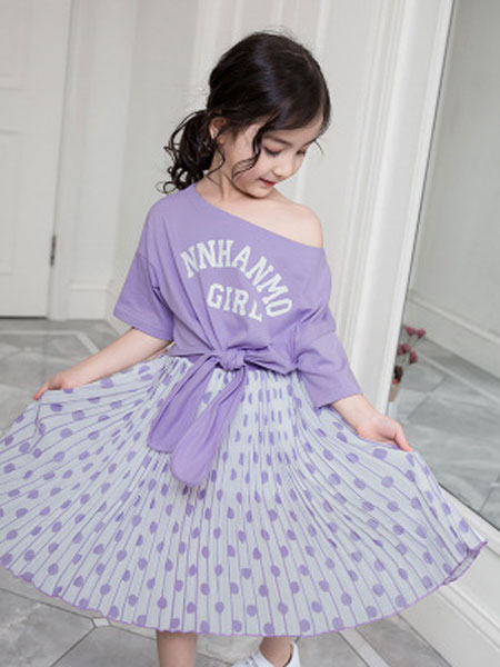 JUZITIGE/桔子虎童装品牌2019春夏字母圆点压皱裙两件套