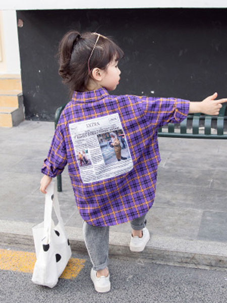 童装品牌2019春夏韩版贴布格子衬衫