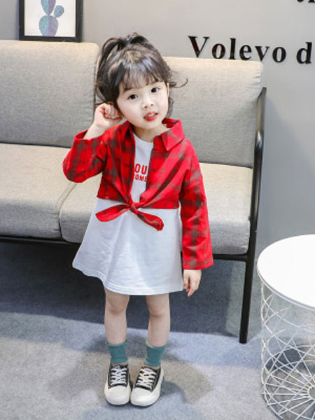 童装品牌2019春夏韩版格子衬衫+背心裙两件套