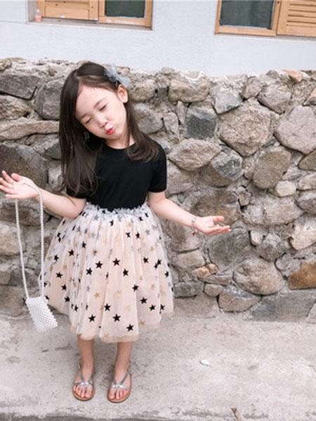童装品牌2019春夏星星蓬蓬裙短袖tutu连衣裙