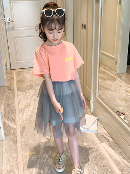 甜丝童装品牌2019春夏短袖短裙套装两件套