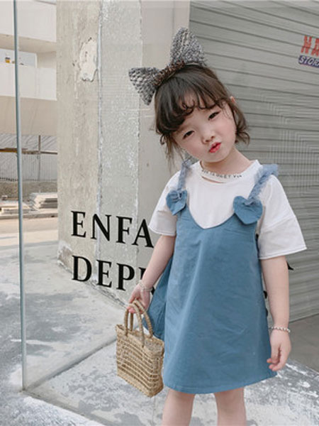 潮童轩童装品牌2019春夏短袖+连衣裙两件套