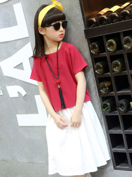 童装品牌2019春夏韩版短袖棉麻上衣半身裙两件套潮