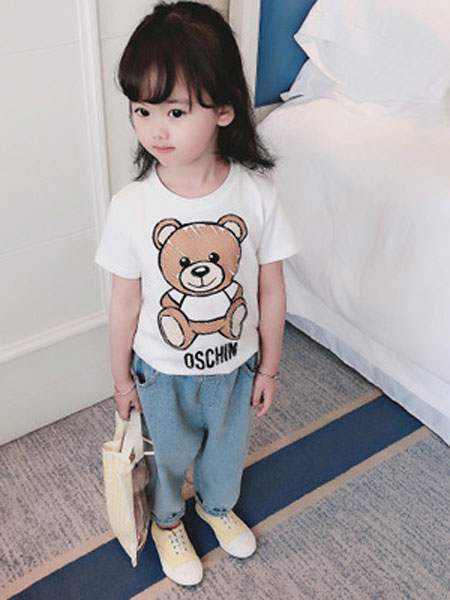 同宣童装品牌2019春夏可爱小熊打底衫女童T恤纯棉