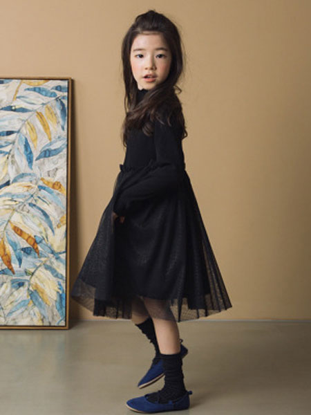 迪菲奥童装品牌2019春夏女童黑色网纱蓬蓬裙