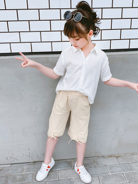 韩宸童装品牌2019春夏棉麻衬衫短袖两件套