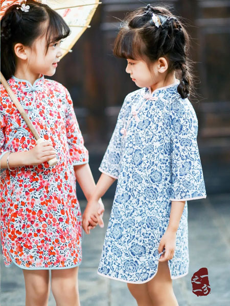 一分之一童装品牌2019春夏复古日常休闲短款女旗袍裙