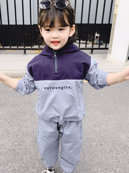 童装品牌2019春夏纯棉洋气两件套儿童连帽卫衣