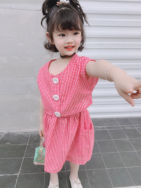 童装品牌2019春夏洋气格子童套装简约韩版女童两件套裙衫潮范