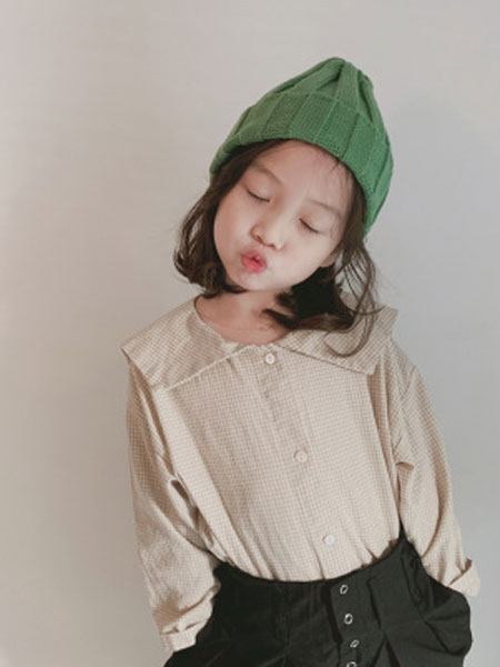 米多家M do+童装品牌2019春夏纯色百搭翻领小细格子衬衫