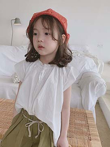 米多家M do+童装品牌2019春夏纯色花边圆领衬衫娃娃衫
