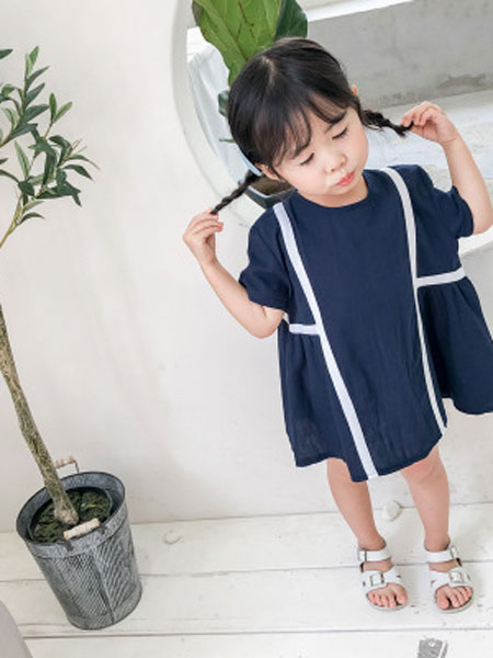 童装品牌2019春夏简约洋气织带娃娃裙连衣裙