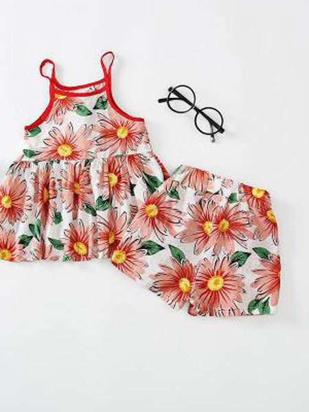 童装品牌2019春夏休闲女童装棉无袖吊带款两件套