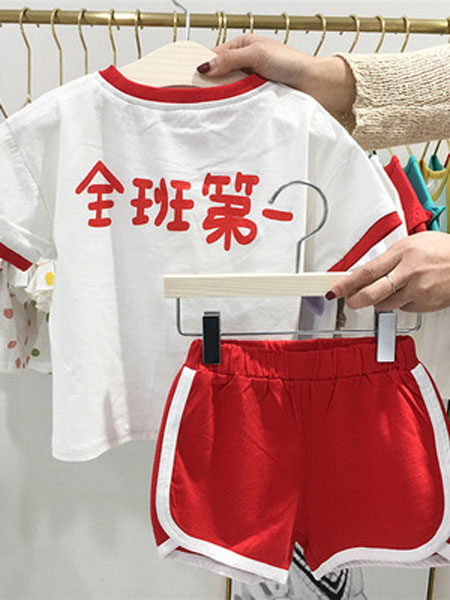 童装品牌2019春夏可爱印花纯棉短袖短裤休闲T恤