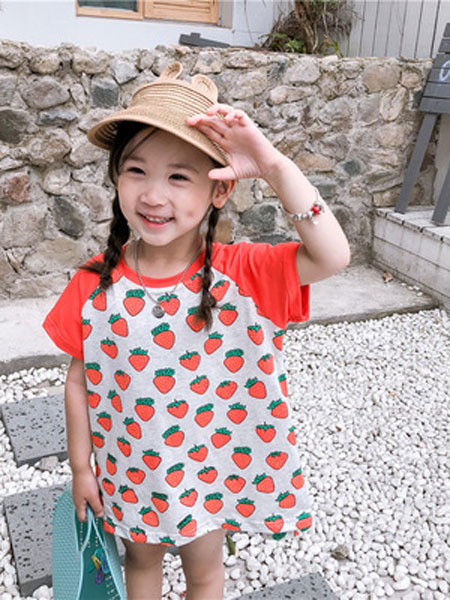 童装品牌2019春夏水果连衣裙红色裙子