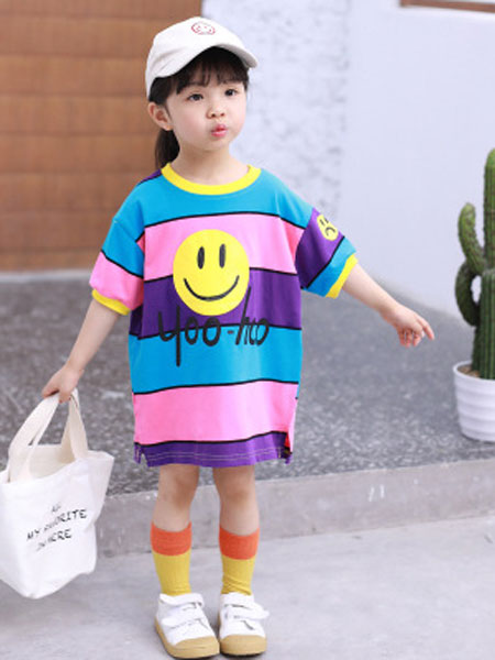 盛盛童装品牌2019春夏洋气连衣裙韩版卡通短袖T恤