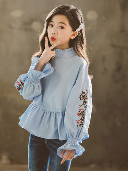 童装品牌2019春夏韩版刺绣衬衫女童洋气全棉长袖上衣