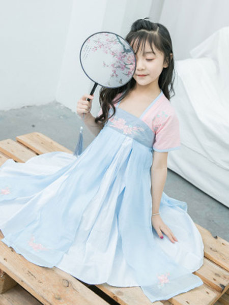 李純童裝品牌2019春夏中國風短袖花朵漢服裙