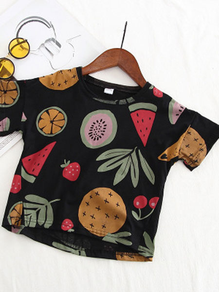 豆咔布咔D.K.B.K童装品牌2019春夏水果西瓜彩印圆领短袖上衣