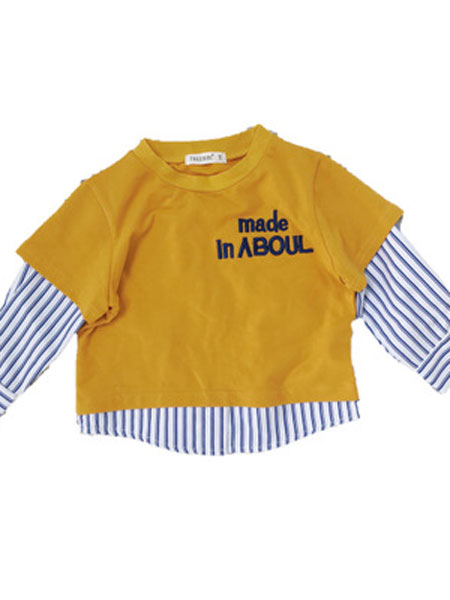 TREEBIBI童装品牌2019春季长袖t恤假两件套头卫衣