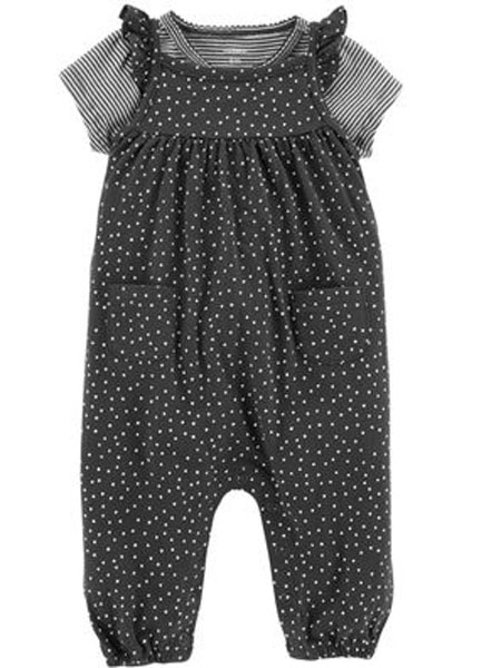 婴二代童装品牌2019春季毛圈棉背带裤档部扣短袖上衣外出服