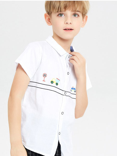 童装品牌2019春夏白色涂鸦衬衫