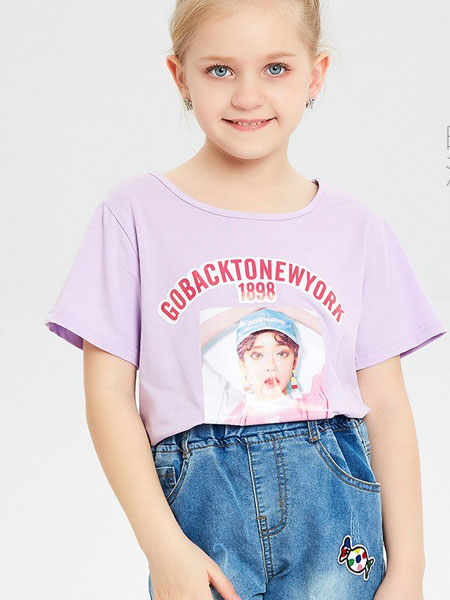 童装品牌2019春夏紫色头像T恤