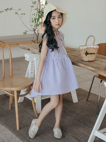 honeecool童装品牌2019春夏韩版条纹连衣裙
