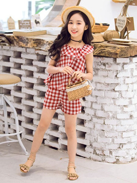 honeecool童装品牌2019春夏时髦格子两件套