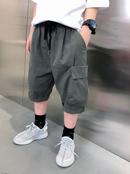 田田猴童装品牌2019春夏港风宝宝短裤黑色中大童五分裤