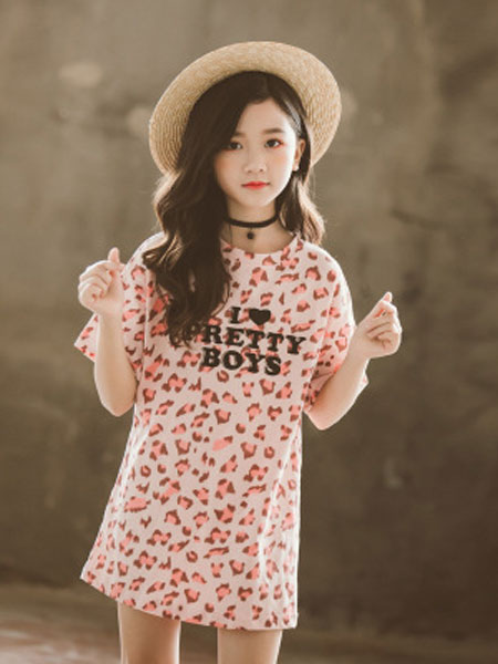 映花荷童装品牌2019春夏短袖T恤裙儿童韩版洋气连衣裙